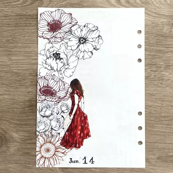 composition d'une page de daily journal fleuri et féminin aux couleurs vives d'été