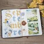 bujo septembre page de garde réalisée avec masking tapes "un rêve chatoyant" et "fleurs glacées"