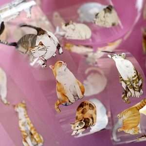 Masking tape PET transparent avec illustrations de chats à l’aquarelle, motifs variés