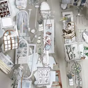 Masking tape en PET My Home avec illustrations de meubles et décoration intérieure style cocooning