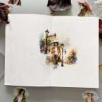 mise en page daily journal automnal avec stickers PET "promenande sous la pluie" et "réverbère au détour d'une rue"