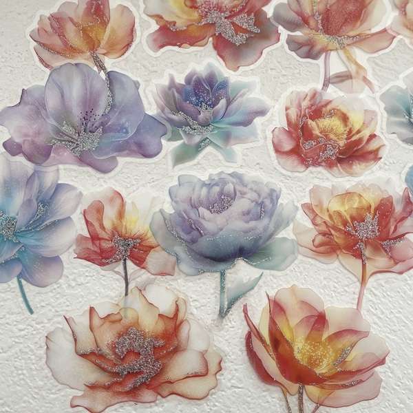 aperçu des stickers pet "fleurs de lumière" bleu et orange