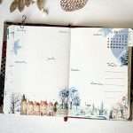 Weekly spread bullet journal hiver décoré avec stickers & masking tape Pays de neige