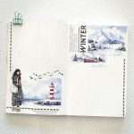 Double page de journal créatif ambiance hiver et montagne