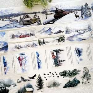 Masking tape hiver paysage enneigé avec train rouge – collection Les silences de l’hiver