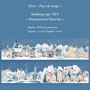 Masking tape PET Maisonnettes blanches – frise village enneigé