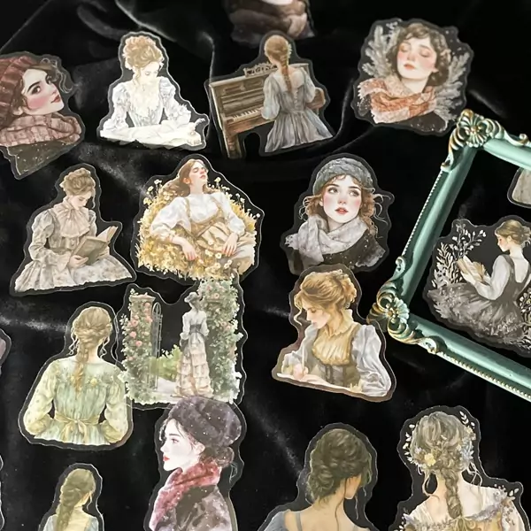 stickers PET les heures silencieuses Masking tape PET prédécoupé hiver avec personnages sous la neige, ambiance poétique