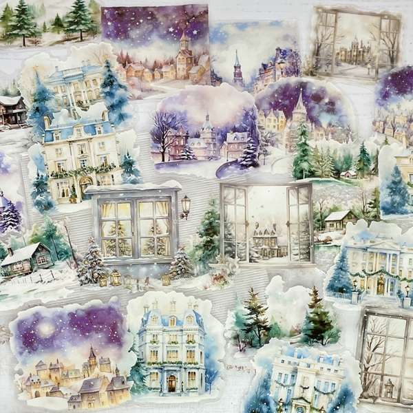 Stickers PET Charme de l’hiver – paysages enneigés pour bullet journal