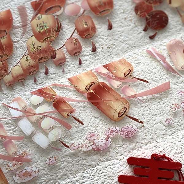 Masking tape PET Fête des Lanternes avec lanternes rouges et dorées