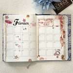 Calendrier mensuel de février dans un bullet journal décoré avec washi lanternes et fleurs, ambiance asiatique.