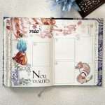 Double page de bullet journal décorée style Nouvel An asiatique avec washi lanternes, fleurs et illustration, planning mensuel