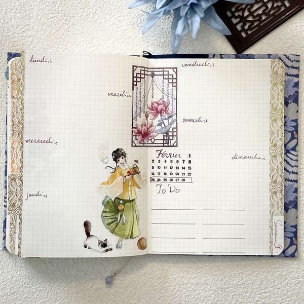 Masking tape PET Le rituel du printemps utilisé en décoration de bullet journal thème février style floral asiatique.