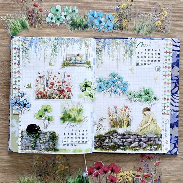 collection printemps été stickers et masking tapes CL page bullet journal printemps avec masking tpaes et stickers