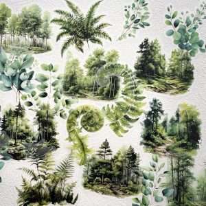 Stickers PET transparents nature eucalyptus fougères et paysages de forêt