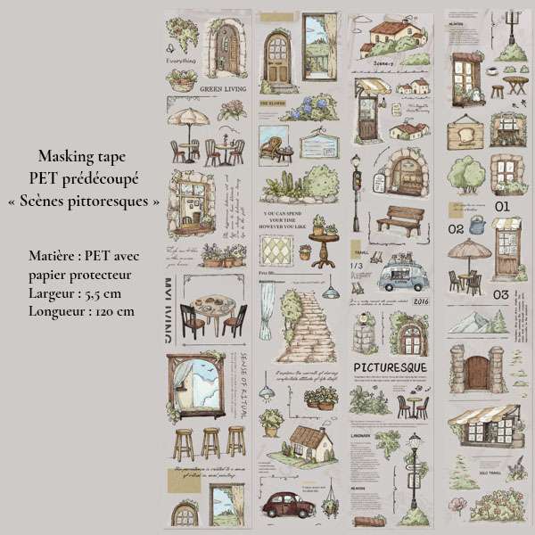 Motifs du masking tape PET Scènes pittoresques pour journaling