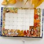 Calendrier mensuel d'octobre dans un bullet journal décoré de stickers PET feuilles d'automne jaunes