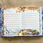 Double page de bullet journal mensuel décorée de masking tape PET à feuillages d'automne et de paysage automnal